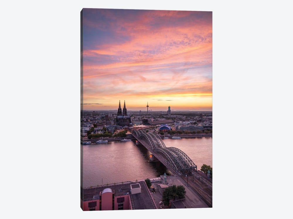 Cologne Skyline At Sunset, North Rhine Westphalia (Nordrhein-Westfalen), Germany by Jan Becke 1-piece Canvas Art Print