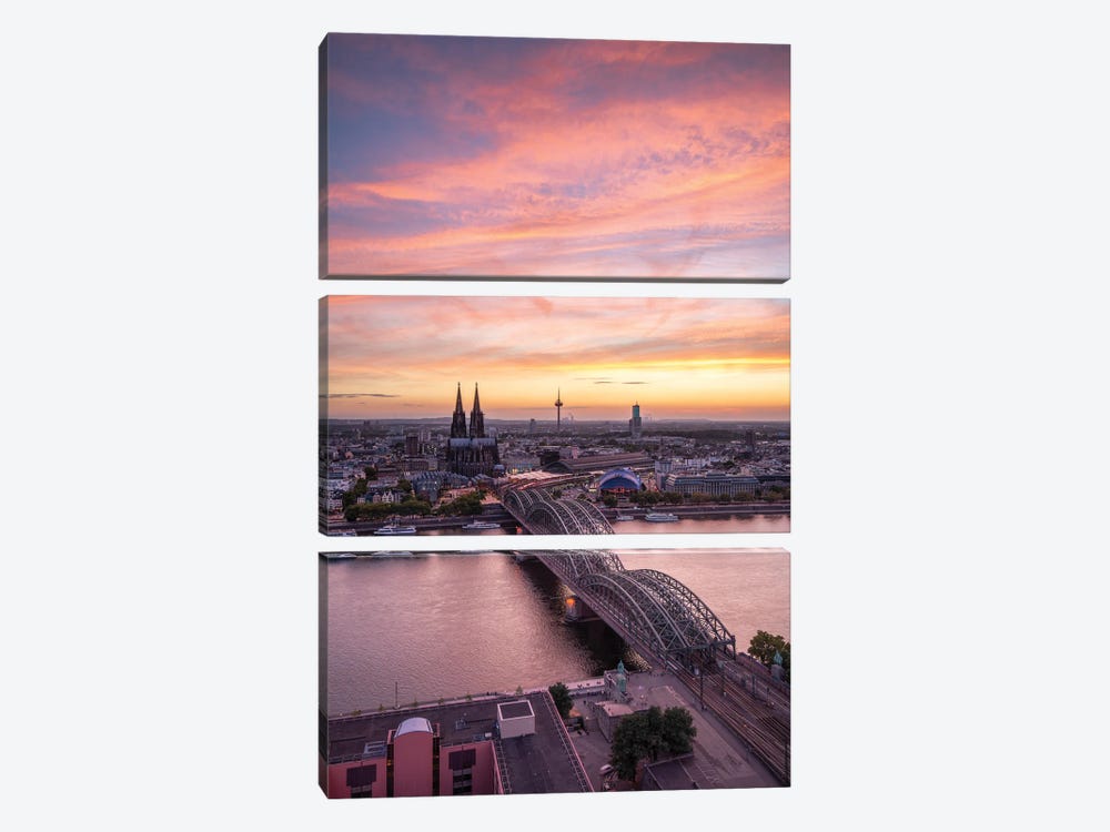 Cologne Skyline At Sunset, North Rhine Westphalia (Nordrhein-Westfalen), Germany by Jan Becke 3-piece Art Print