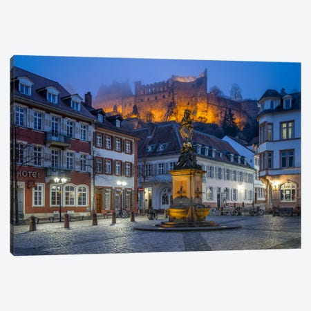 Heidelberg Kornmarkt Square At Night With Heidelberg Castle In The Background, Baden-Württemberg, Germany Canvas Print #JNB2568} by Jan Becke Canvas Art Print