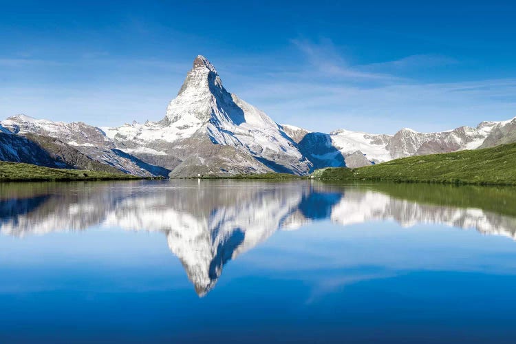 Peak Of The Matterhorn Mountain Reflected In The Stellisee Lake