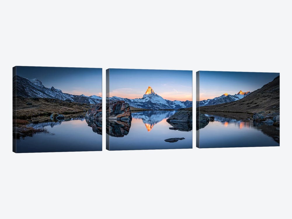 Panoramic View Of Stellisee And Matterhorn by Jan Becke 3-piece Canvas Artwork