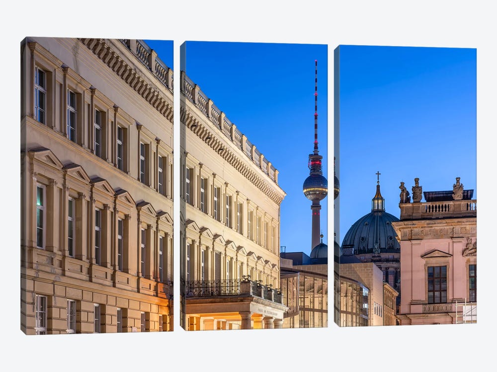 Berlin Mitte At Night With View Of Fernsehturm Berlin by Jan Becke 3-piece Canvas Wall Art