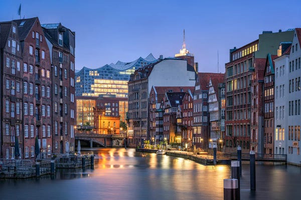 Hamburg: Historic Nikolaifleet Canal With Elbphilharmonie Concert Hall, Hamburg, Germany by Jan Becke