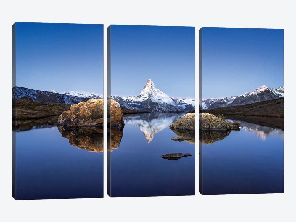 Matterhorn And Stellisee In Winter by Jan Becke 3-piece Canvas Print