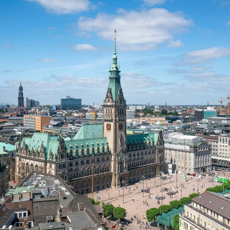 Aerial View Of Hamburg City Hall And Rathausmarkt Square