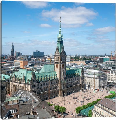 Aerial View Of Hamburg City Hall And Rathausmarkt Square Canvas Art Print - Jan Becke