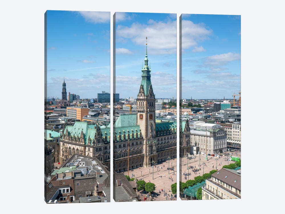 Aerial View Of Hamburg City Hall And Rathausmarkt Square by Jan Becke 3-piece Canvas Print