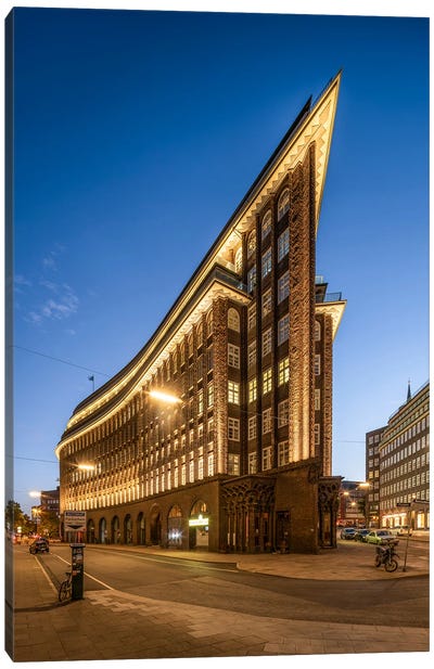 Historic Chilehaus Building At Night, Hamburg, Germany Canvas Art Print - Jan Becke