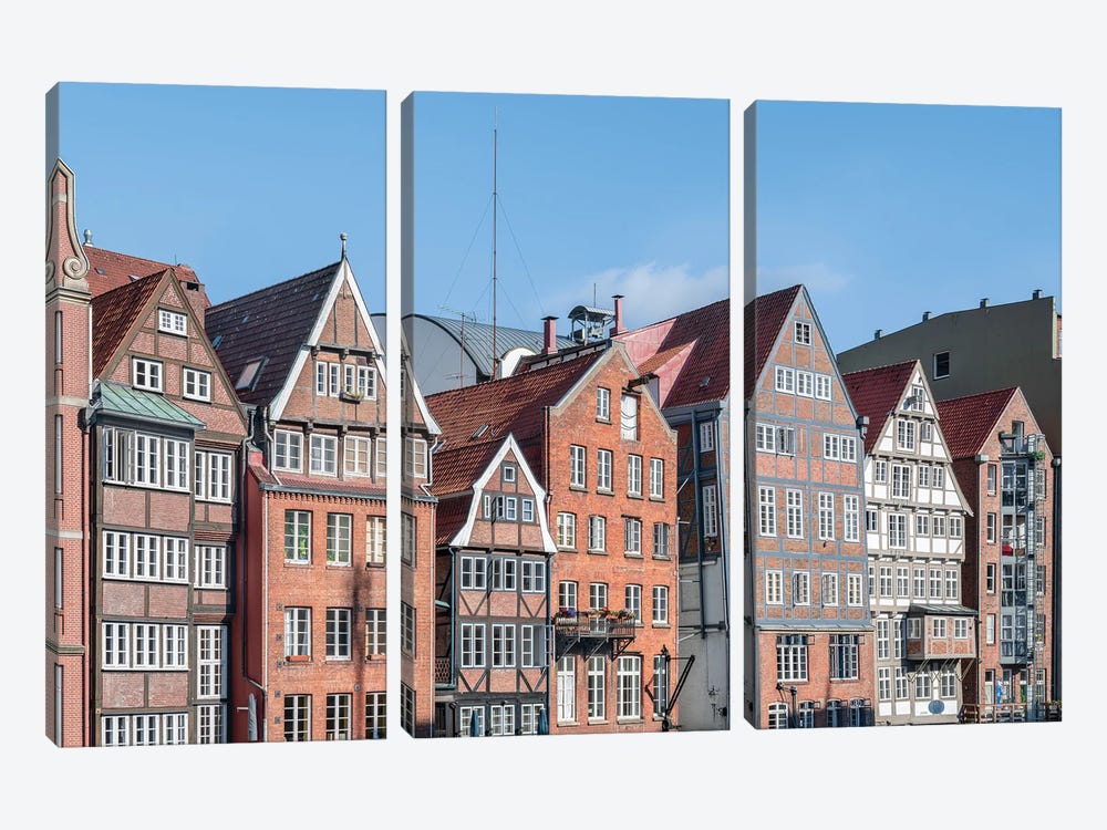 Historic Half-Timbered Houses In Hamburg, Germany by Jan Becke 3-piece Canvas Print