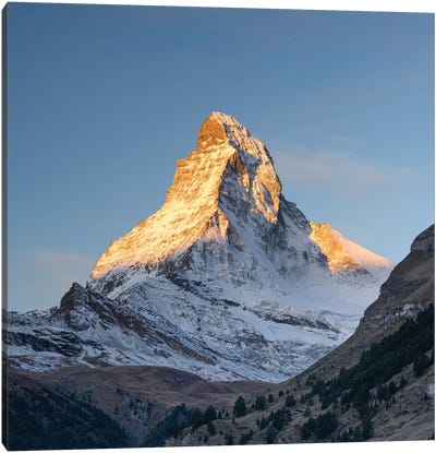 Peak Of The Matterhorn Mountain At Sunrise Canvas Art Print - Switzerland Art