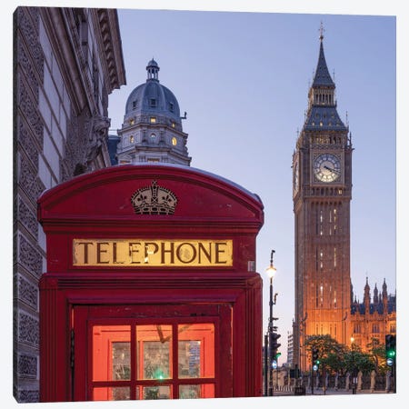 Historic Red Telephone Booth And Big Ben At Night, London, United Kingdom Canvas Print #JNB2634} by Jan Becke Canvas Wall Art