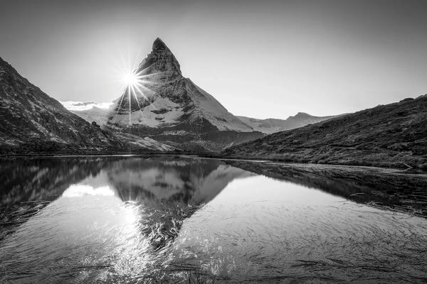 Switzerland: Riffelsee (Riffel Lake) And Matterhorn, Black And White, Zermatt, Switzerland by Jan Becke