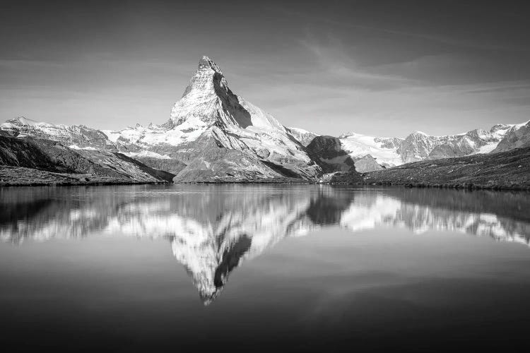 Stellisee (Stelli Lake) With Matterhorn Mountain, Zermatt, Switzerland, Black And White