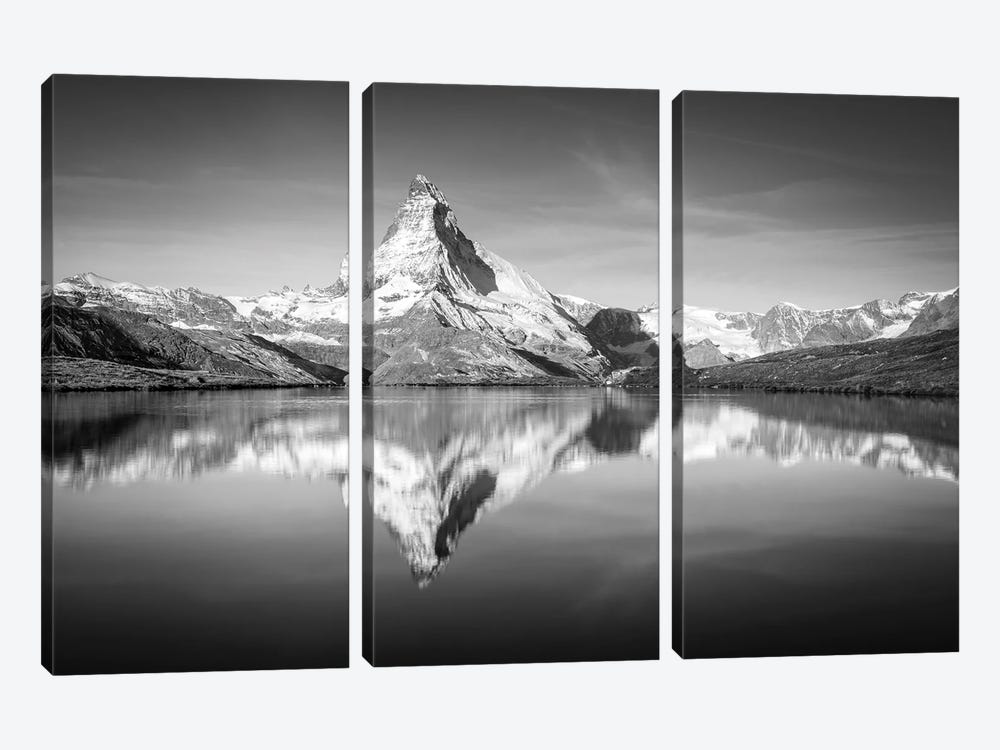 Stellisee (Stelli Lake) With Matterhorn Mountain, Zermatt, Switzerland, Black And White by Jan Becke 3-piece Canvas Art Print