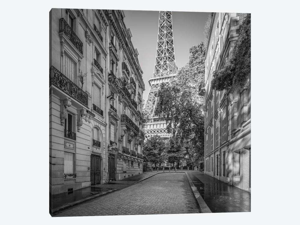 Eiffel Tower In Paris, France, Black And White by Jan Becke 1-piece Canvas Print