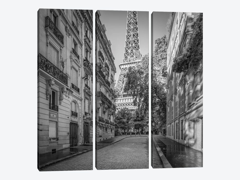 Eiffel Tower In Paris, France, Black And White by Jan Becke 3-piece Art Print