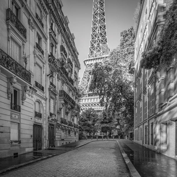 Canvas Print: Eiffel Tower In Paris, France, Black And White by Jan Becke
