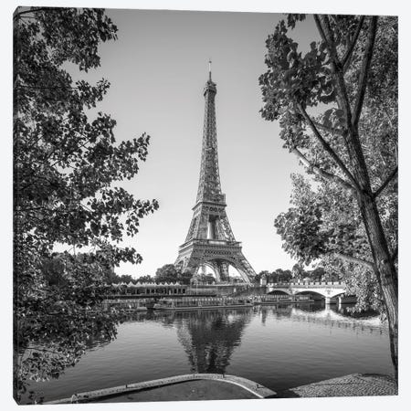 Eiffel Tower Along The Banks Of The Seine River, Paris, France, Black And White Canvas Print #JNB2657} by Jan Becke Canvas Art