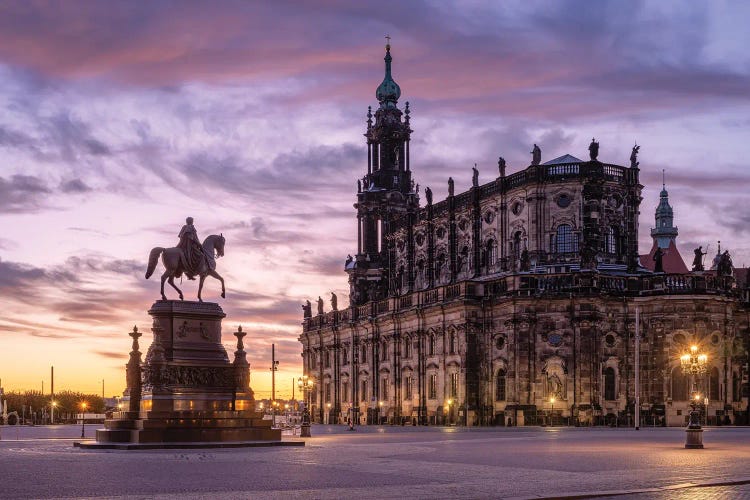 Historic Theaterplatz (Theatre Square) With Dresden Cathedral At Sunrise, Dresden, Saxony, Germany