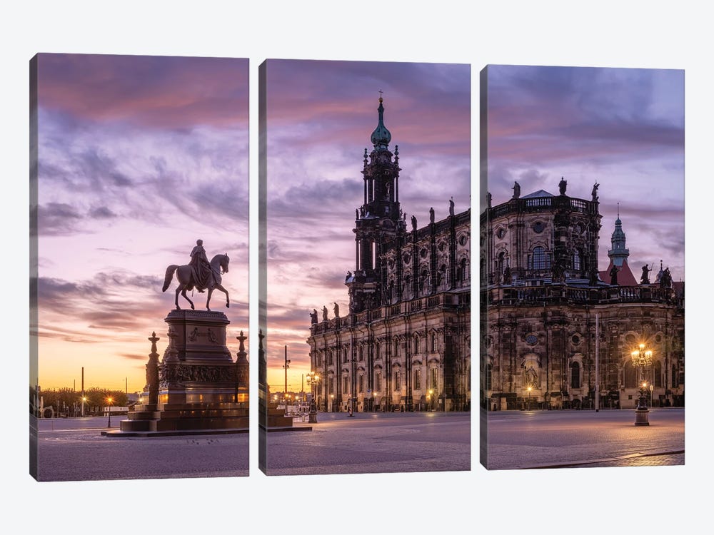 Historic Theaterplatz (Theatre Square) With Dresden Cathedral At Sunrise, Dresden, Saxony, Germany by Jan Becke 3-piece Art Print