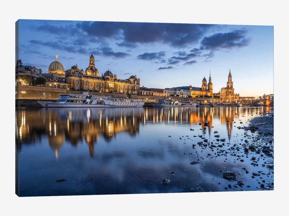 Dresden Old Town Along The Elbe River At Night, Saxony, Germany by Jan Becke 1-piece Canvas Artwork