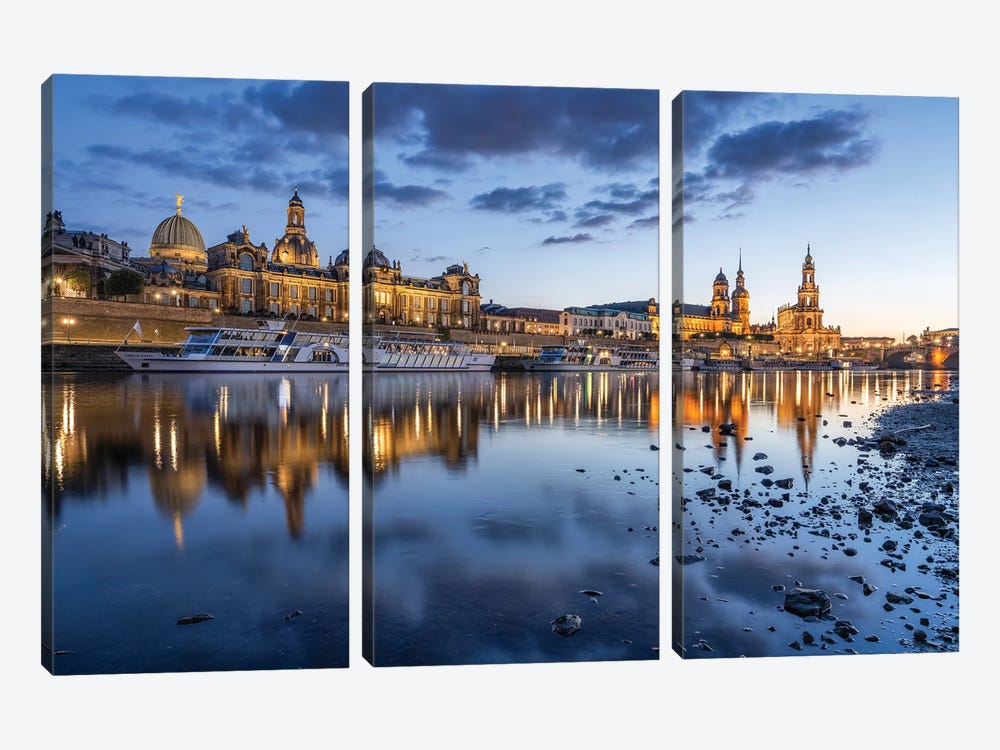 Dresden Old Town Along The Elbe River At Night, Saxony, Germany by Jan Becke 3-piece Canvas Art