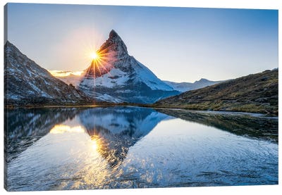 Riffelsee With Matterhorn Behind Canvas Art Print - Mountain Sunrise & Sunset Art