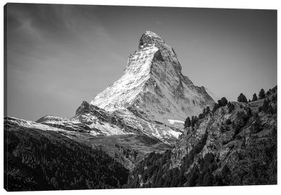 Matterhorn Mountain In Black And White, Zermatt, Switzerland Canvas Art Print - Switzerland Art