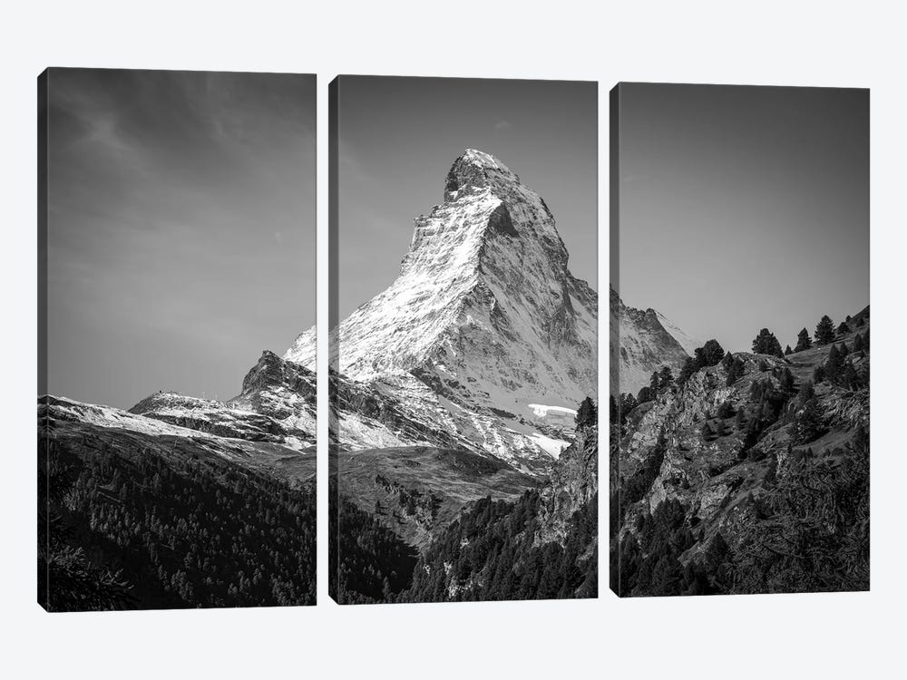Matterhorn Mountain In Black And White, Zermatt, Switzerland by Jan Becke 3-piece Canvas Wall Art