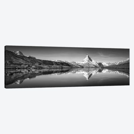 Stellisee (Stelli Lake) Panorama With Matterhorn Mountain In Black And White, Zermatt, Switzerland Canvas Print #JNB2678} by Jan Becke Canvas Print