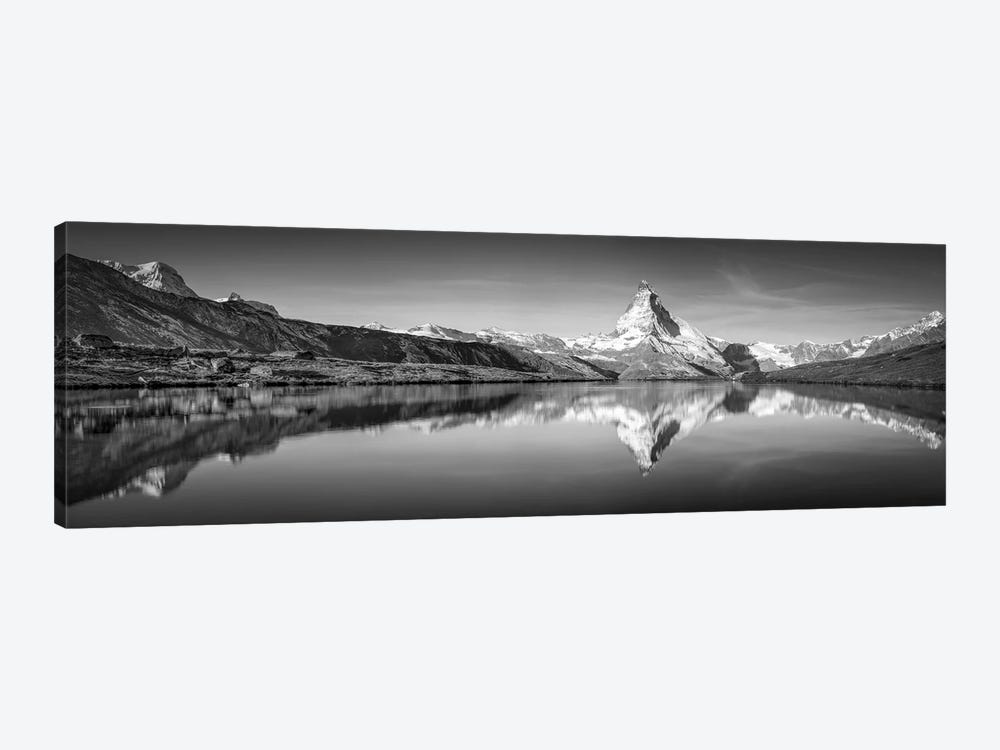 Stellisee (Stelli Lake) Panorama With Matterhorn Mountain In Black And White, Zermatt, Switzerland by Jan Becke 1-piece Canvas Art Print