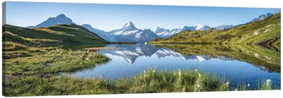 Bachalpsee Lake Panorama At Sunrise In Summer, Grindelwald, Swiss Alps, Switzerland Canvas Art Print - Switzerland Art