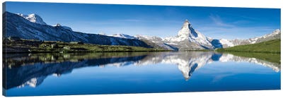 Panoramic View Of Stellisee And Matterhorn In Summer Canvas Art Print - Switzerland Art