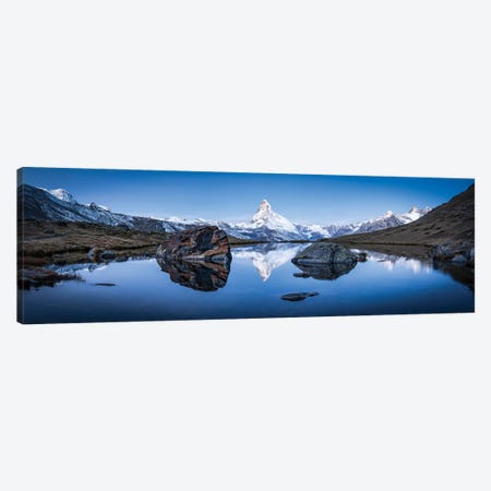 Panoramic View Of Stellisee And Matterhorn In Winter Canvas Print #JNB269} by Jan Becke Canvas Art Print