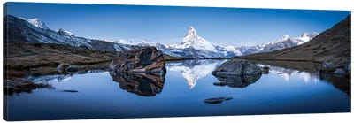 Panoramic View Of Stellisee And Matterhorn In Winter Canvas Art Print - Switzerland Art