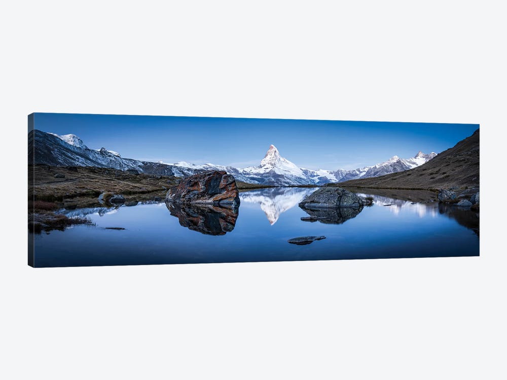 Panoramic View Of Stellisee And Matterhorn In Winter by Jan Becke 1-piece Canvas Print