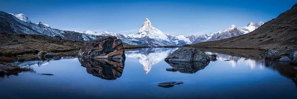 Switzerland: Panoramic View Of Stellisee And Matterhorn In Winter by Jan Becke