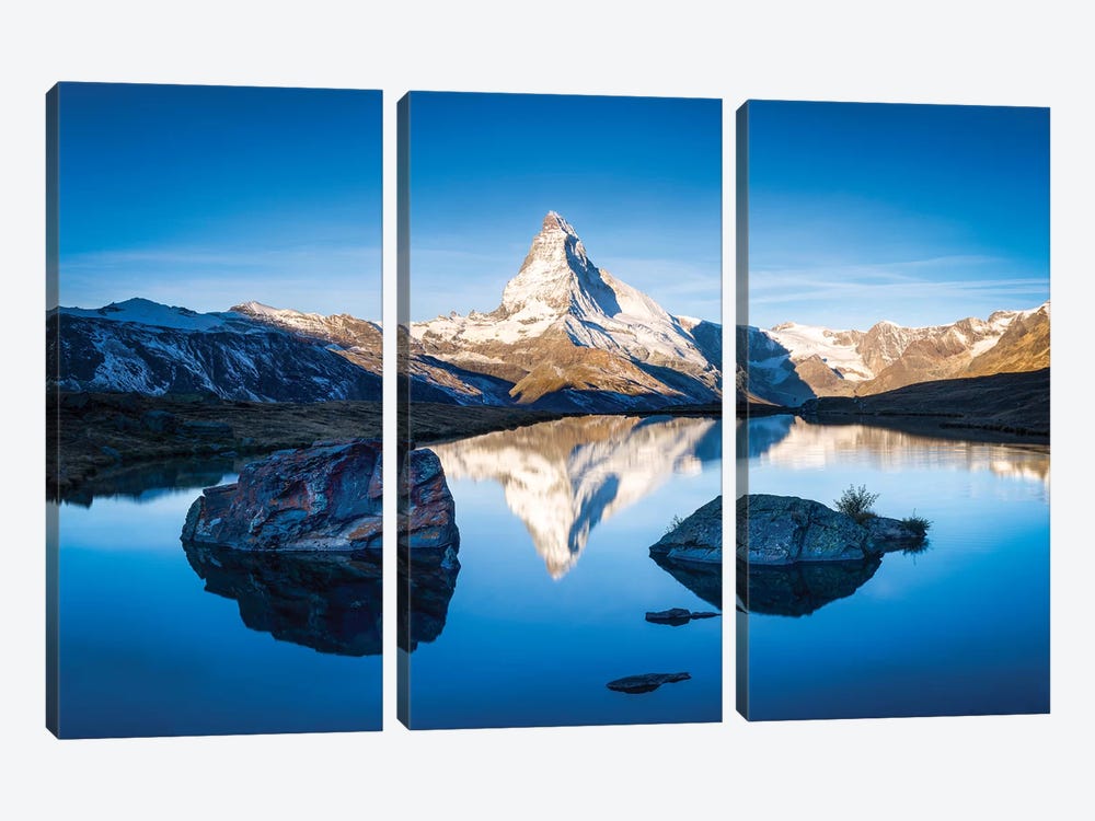 Sunrise At The Stellisee With Matterhorn In The Background by Jan Becke 3-piece Canvas Print