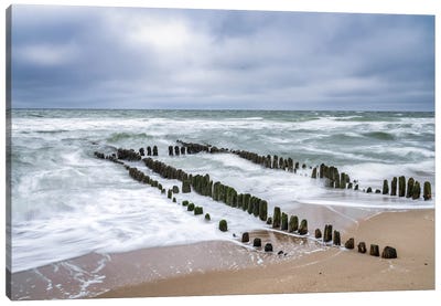 Wooden Groyne On A Stormy Day At The North Sea Coast, Rantum, Sylt, Schleswig-Holstein, Germany Canvas Art Print - Jan Becke