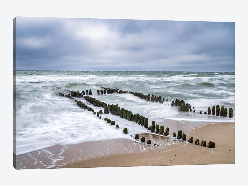 Wooden Groyne On A Stormy Day At The North Sea Coast, Rantum, Sylt, Schleswig-Holstein, Germany by Jan Becke 1-piece Canvas Art Print