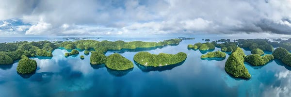 Islands: Aerial Panorama Of The Chelbacheb Islands Also Known As Rock Islands, Palau, Koror, Micronesia by Jan Becke