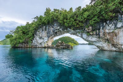 Natural Arch, Chelbacheb Islands Also Known As Rock Islands, Palau, Koror, Micronesia by Jan Becke metal wall art