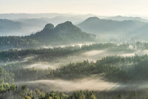 Mist & Fog: Early Morning Fog Over The Elbe Sandstone Mountains, Sächsische Schweiz (Saxon Switzerland), Saxony, Germany by Jan Becke