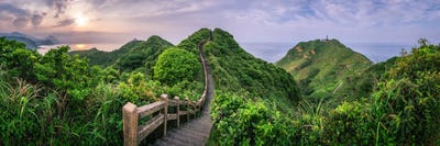 Bitou Cape Panorama At Sunset, Ruifang District, New Taipei, Taiwan, Republic Of China by Jan Becke framed canvas print