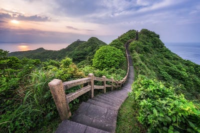 Bitou Cape At Sunset, Ruifang District, New Taipei, Taiwan, Republic Of China by Jan Becke framed canvas print