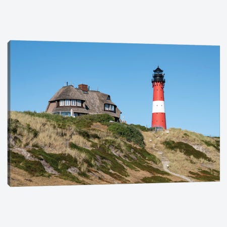 Lighthouse Hörnum And Traditional Thatched-Roof House On Sylt Canvas Print #JNB280} by Jan Becke Canvas Art Print