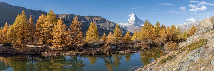 Matterhorn Mountain And Grindjisee Lake Panorama In Autumn Season, Swiss Alps, Switzerland