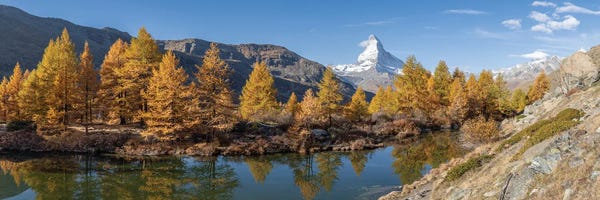 Matterhorn Mountain And Grindjisee Lake Panorama In Autumn Season, Swiss Alps, Switzerland
