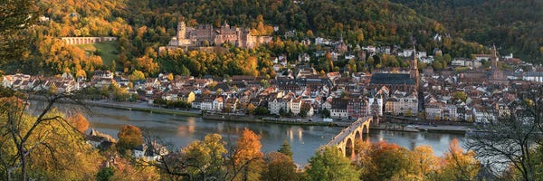 Heidelberg: Heidelberg Old Town In Autumn With View Of Heidelberg Castle And Old Bridge by Jan Becke
