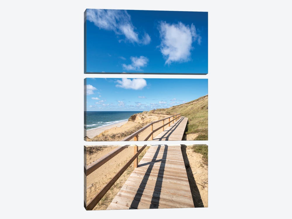 Wooden Boardwalk Along The Rotes Kliff On Sylt by Jan Becke 3-piece Canvas Art Print
